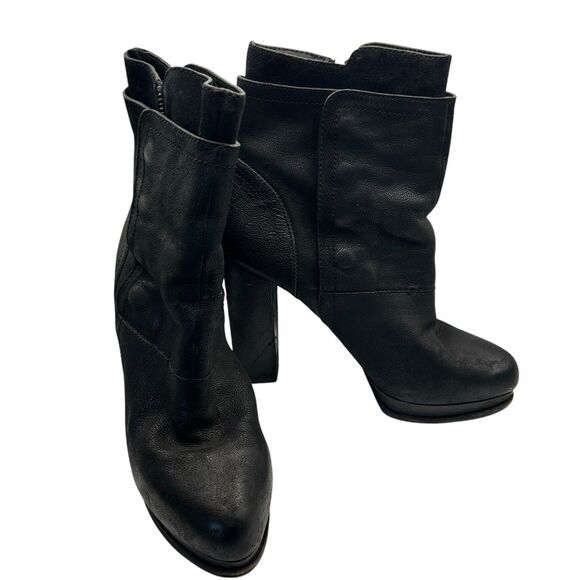 Vera Wang Black Marilyn Platform Booties Leather Chunky Boots Biker Size 8.5 M - Picture 3 of 12